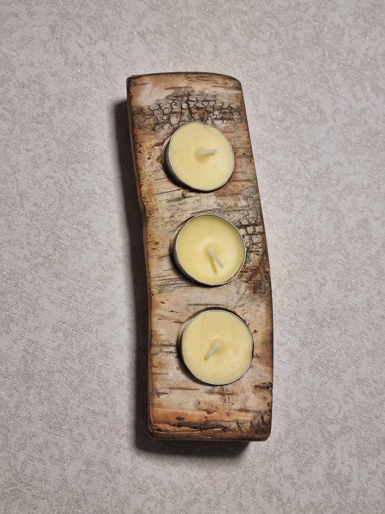 Rustic Birch Wood Candle Holder with Bark | Natural 3-Tealight Wooden Log Decor |  Handmade Lithuanian Gift