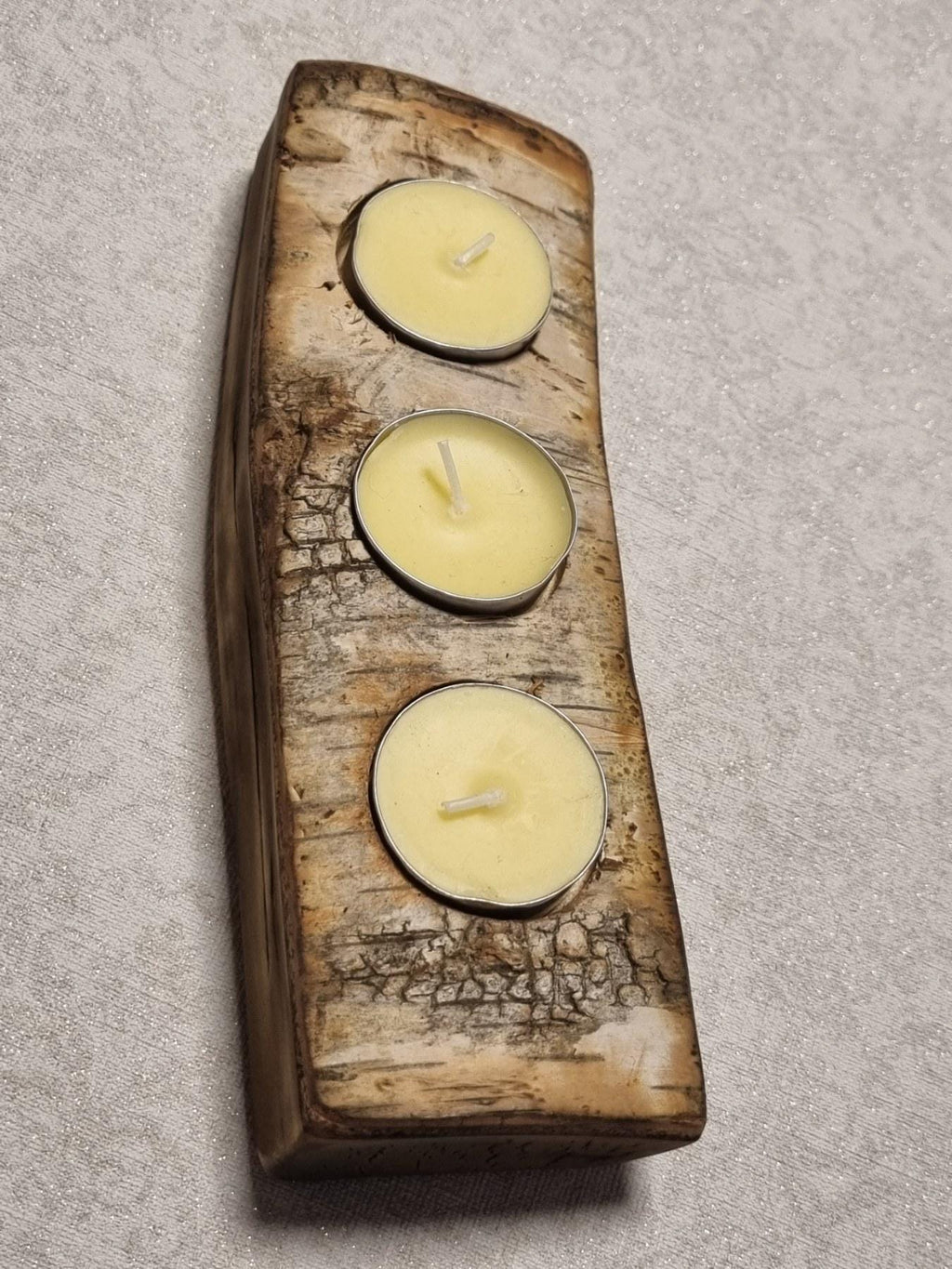 Rustic Birch Wood Candle Holder with Bark | Natural 3-Tealight Wooden Log Decor |  Handmade Lithuanian Gift