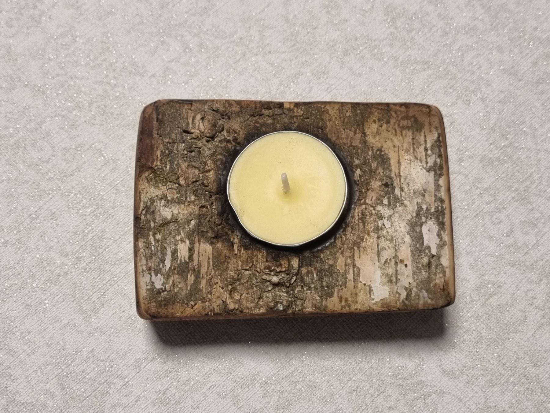 Rustic Fire-Treated Birch Bark Candle Holder - Natural Wood Decor
