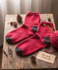 Handmade Wool Knit Socks, Red & Grey, Lithuanian Gift