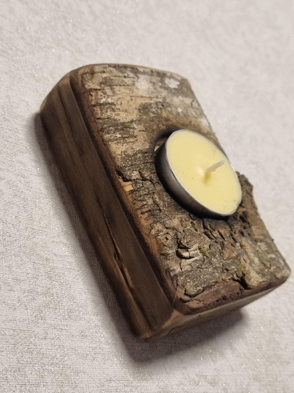 Rustic Fire-Treated Birch Bark Candle Holder - Natural Wood Decor
