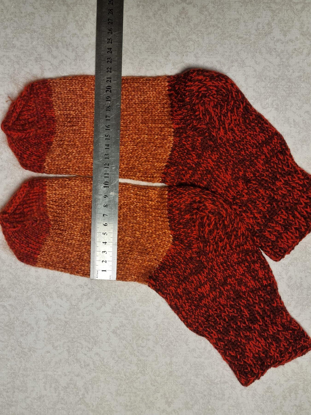Hand Knit Wool Socks | Burgundy & Amber Color Block, Thermal