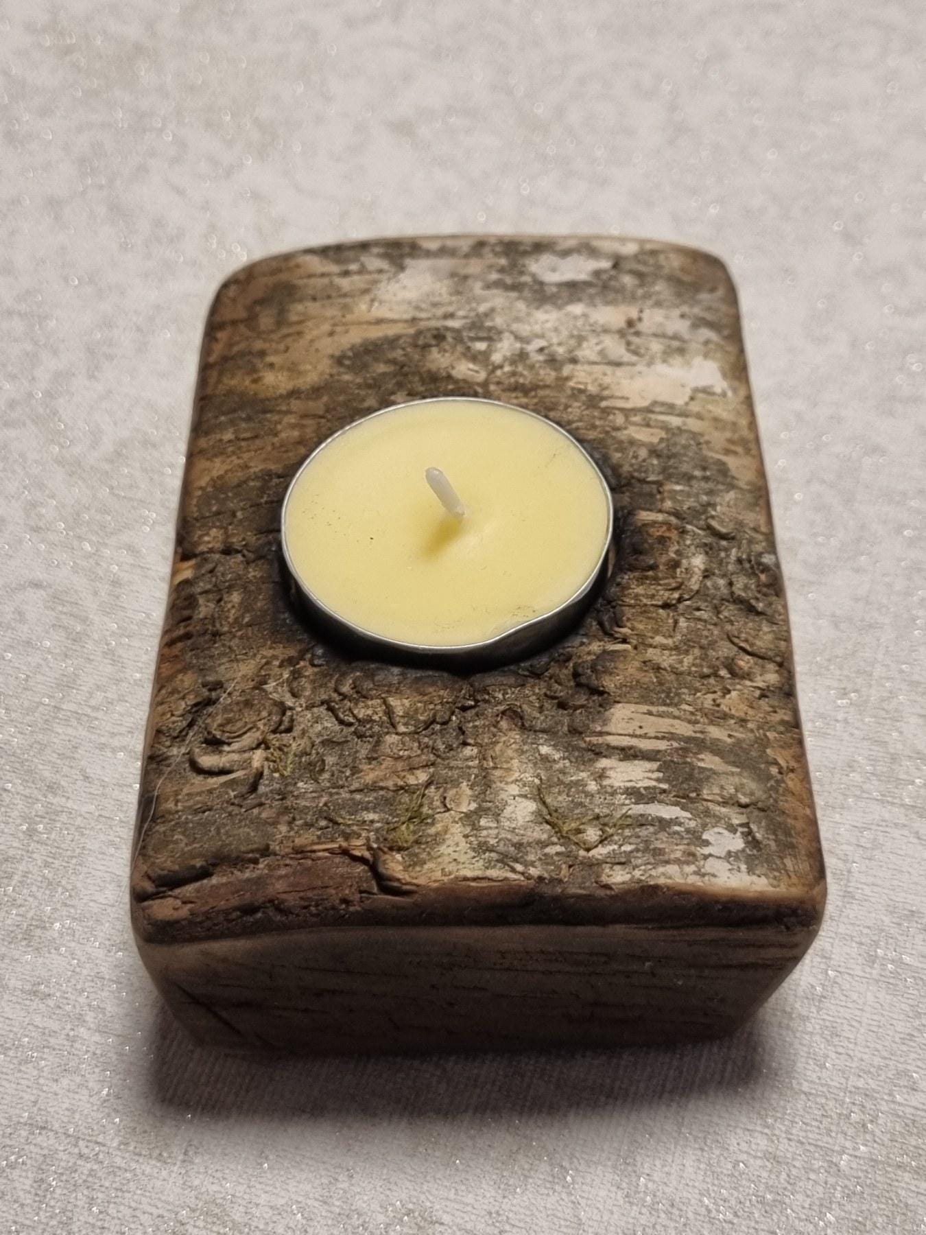 Rustic Fire-Treated Birch Bark Candle Holder - Natural Wood Decor