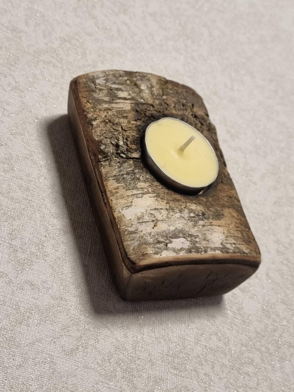 Rustic Fire-Treated Birch Bark Candle Holder - Natural Wood Decor