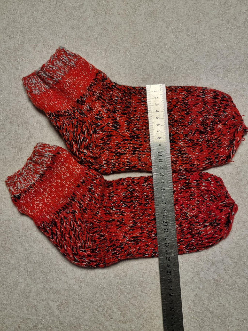 Hand Knitted Wool Ankle Socks | Red Marled Lithuanian Footwear