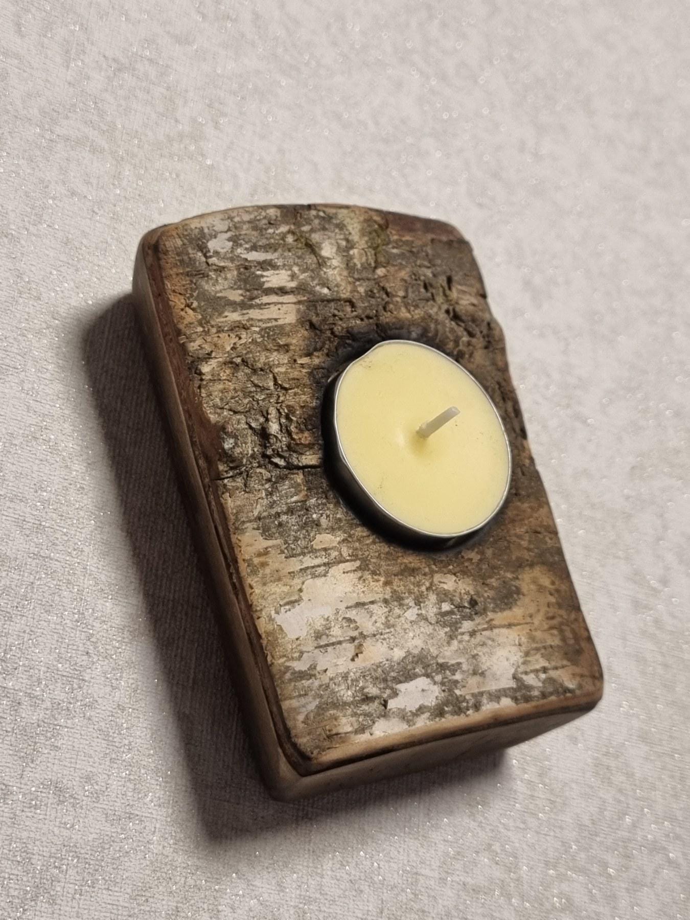 Rustic Fire-Treated Birch Bark Candle Holder - Natural Wood Decor