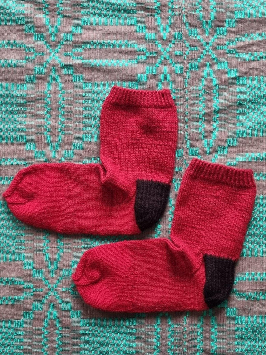 Handmade Wool Knit Socks, Red & Grey, Lithuanian Gift
