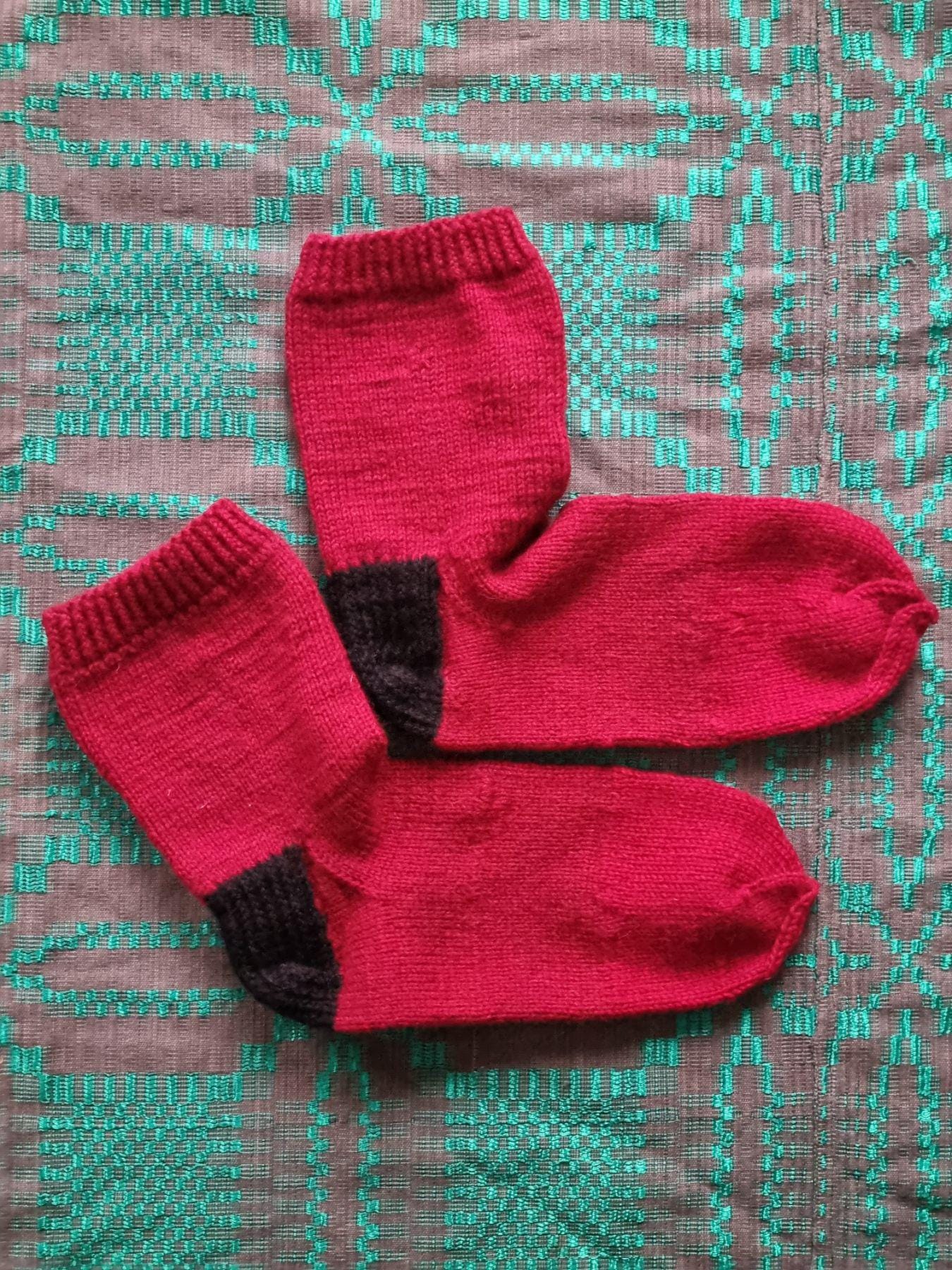 Handmade Wool Knit Socks, Red & Grey, Lithuanian Gift