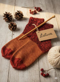 Hand Knit Wool Socks | Burgundy & Amber Color Block, Thermal
