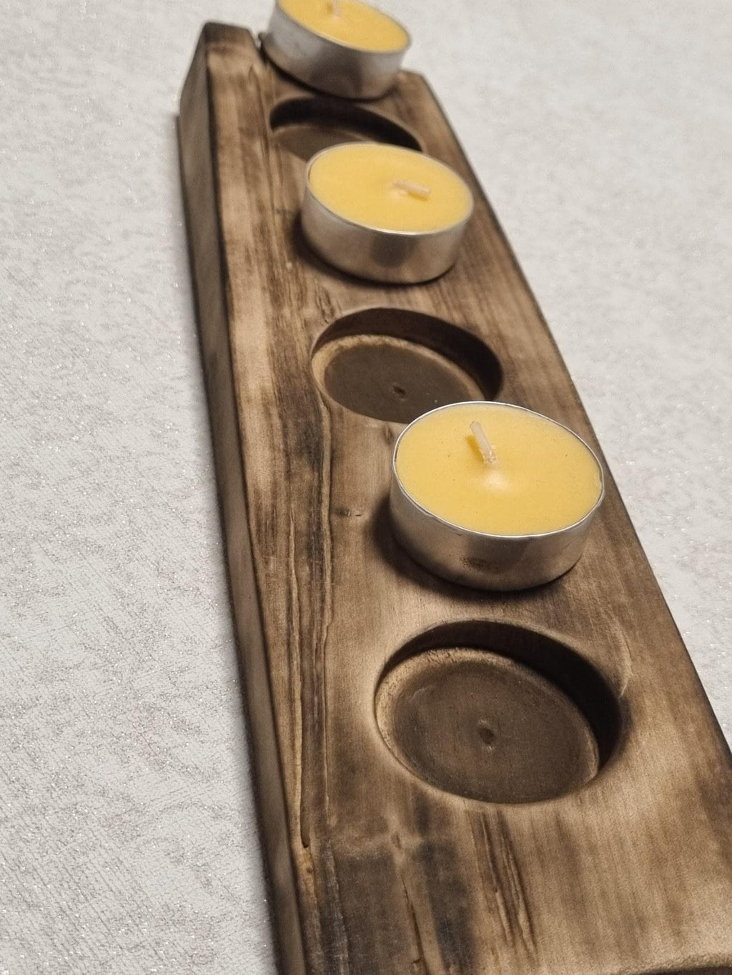 Tea Light Holder – Rustic Table Centerpiece Handmade Burnt Birch Wood
