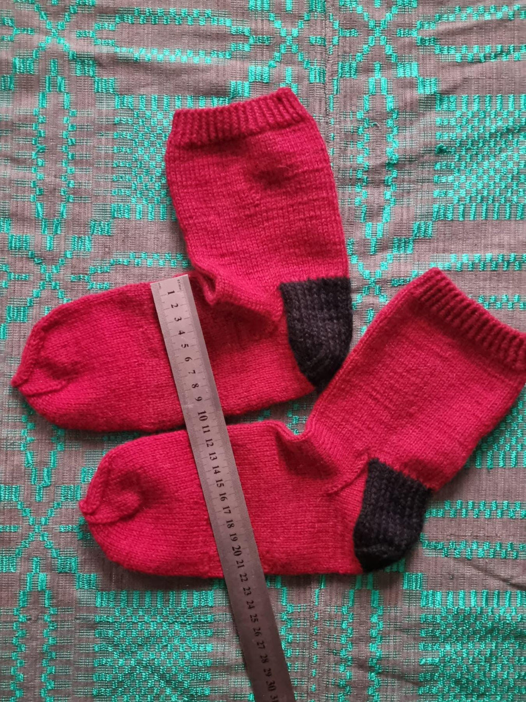 Handmade Wool Knit Socks, Red & Grey, Lithuanian Gift