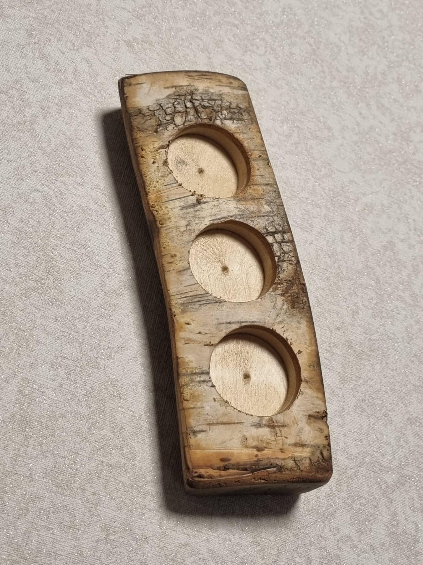 Rustic Birch Wood Candle Holder with Bark | Natural 3-Tealight Wooden Log Decor |  Handmade Lithuanian Gift