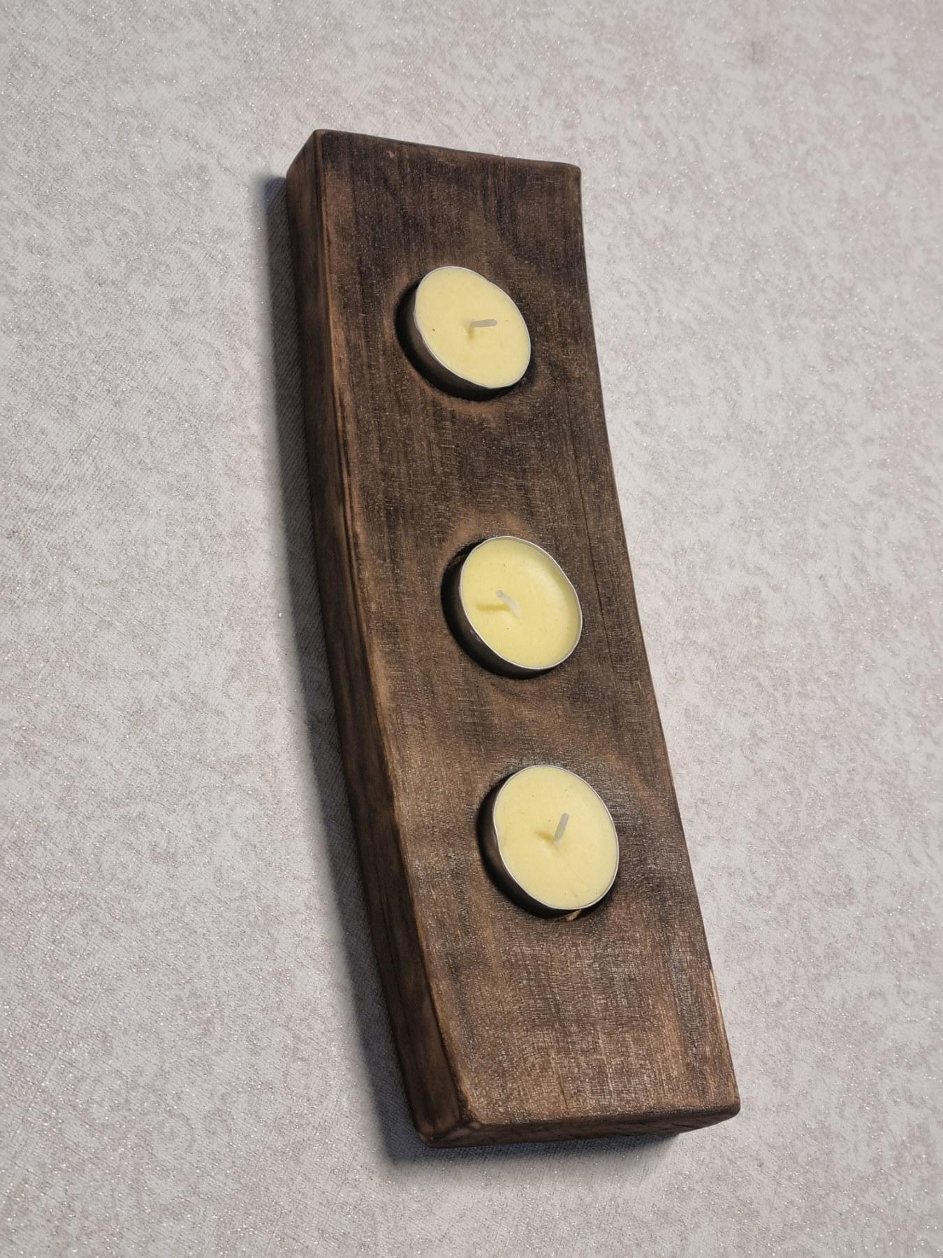 Wood Tea Light Holder | Burnt Wood Candle Centerpiece | Eco Friendly Home Decor | Handmade in Lithuania | 3 Hole Candle Stand