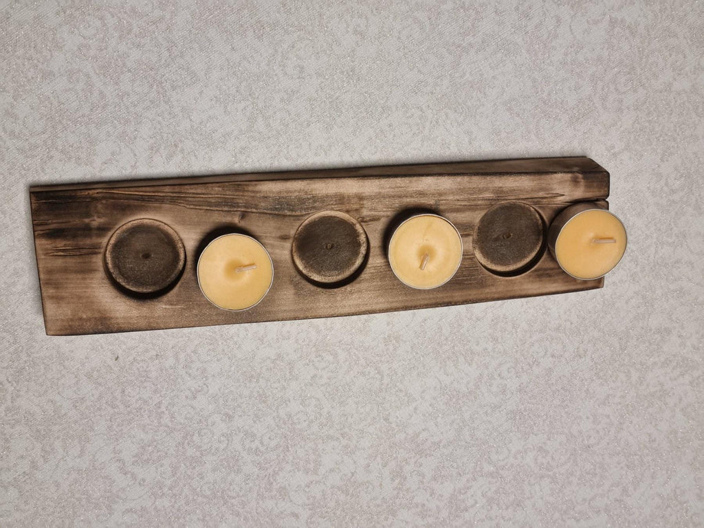 Tea Light Holder – Rustic Table Centerpiece Handmade Burnt Birch Wood