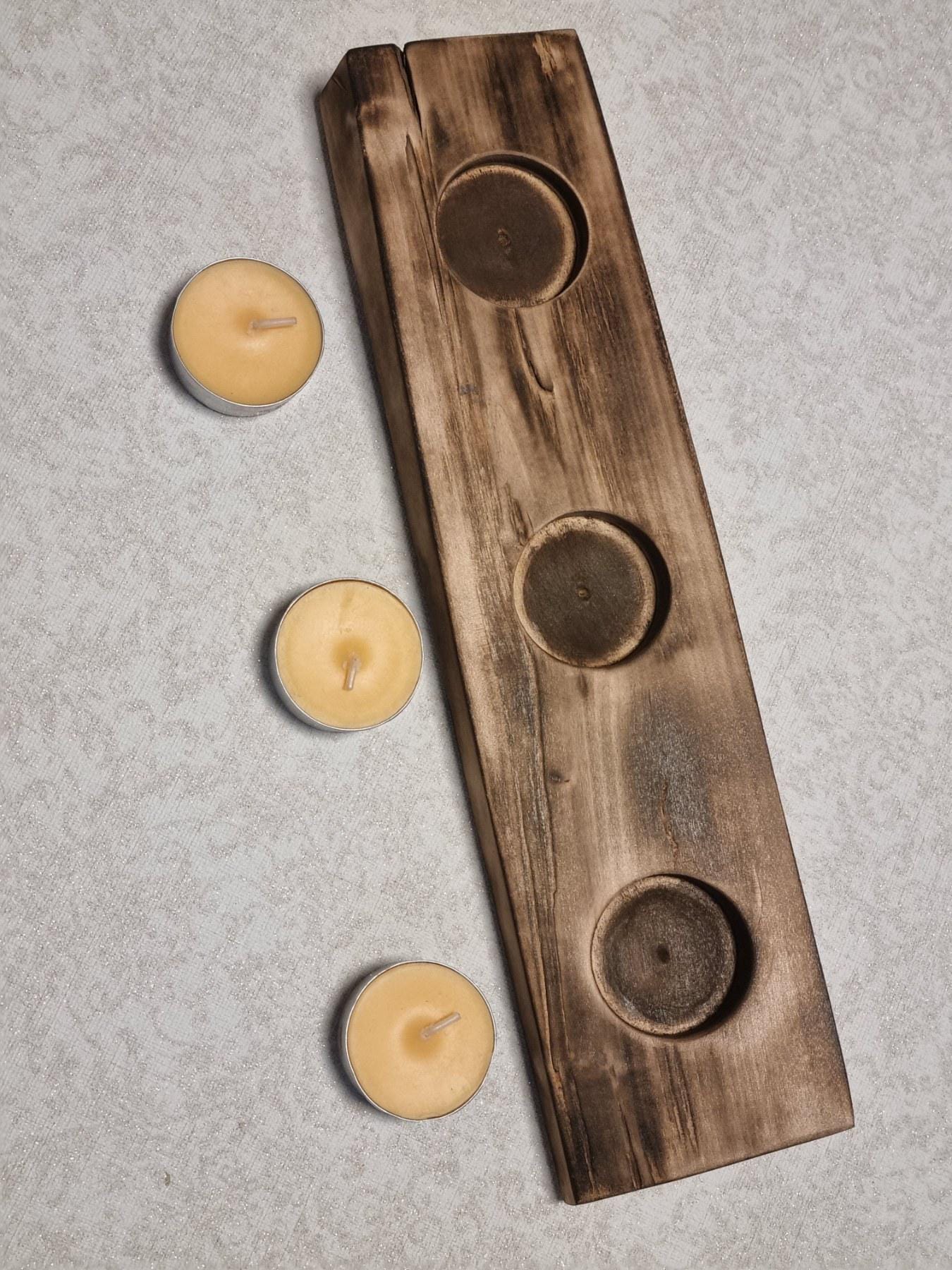 Tea Light Holder – Rustic Table Centerpiece Handmade Burnt Birch Wood