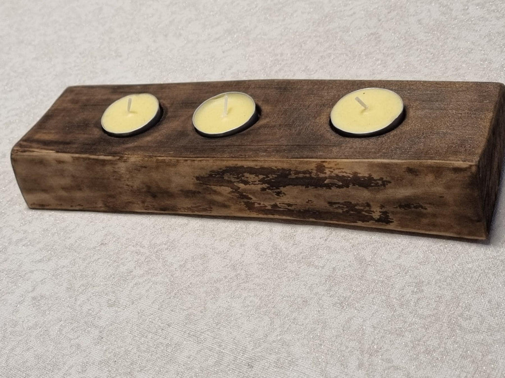 Burnt Birch Wood Tea Light Holder | Rustic Candle Centerpiece