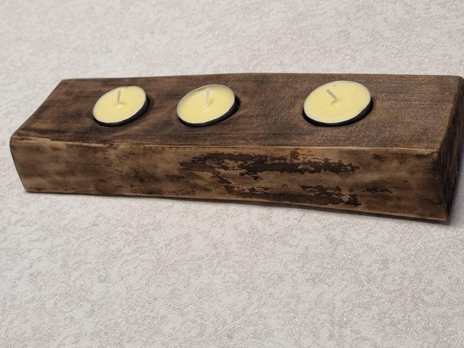 Burnt Birch Wood Tea Light Holder | Rustic Candle Centerpiece